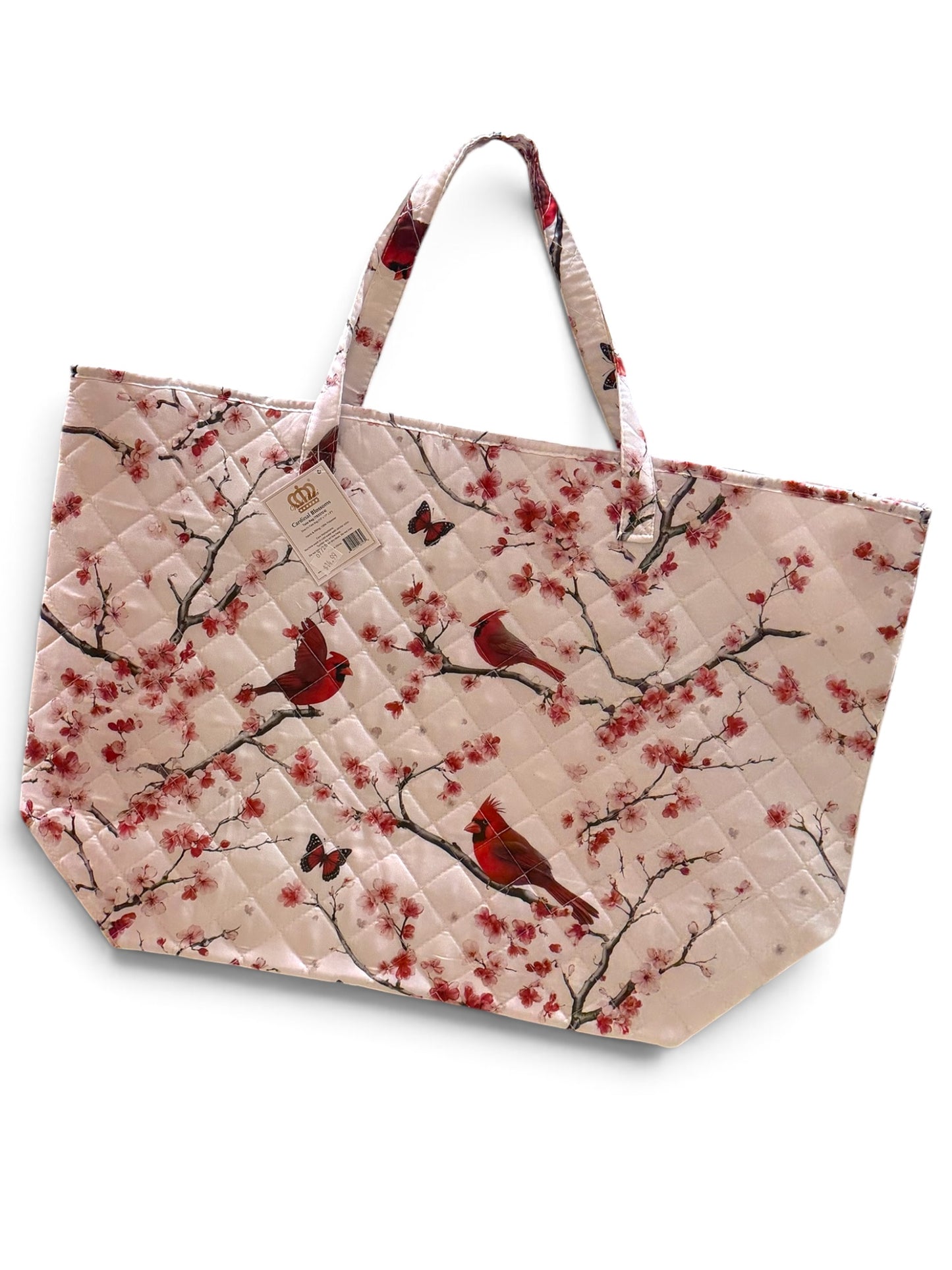 Cardinal Blossoms Quilted Tote Bag – Large Floral & Cardinal Carryall Bag