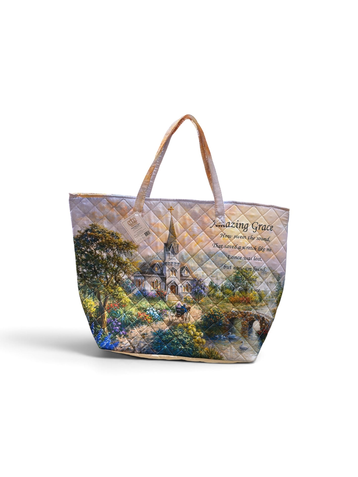 Amazing Grace Quilted Tote Bag – Inspirational Christian Church Carryall Tote