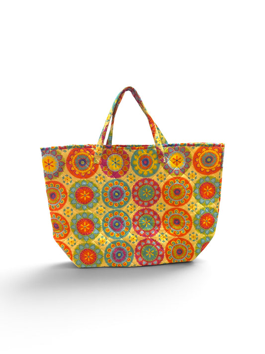 Suri Quilted Tote Bag – Colorful Boho Mandala Everyday Carryall Tote