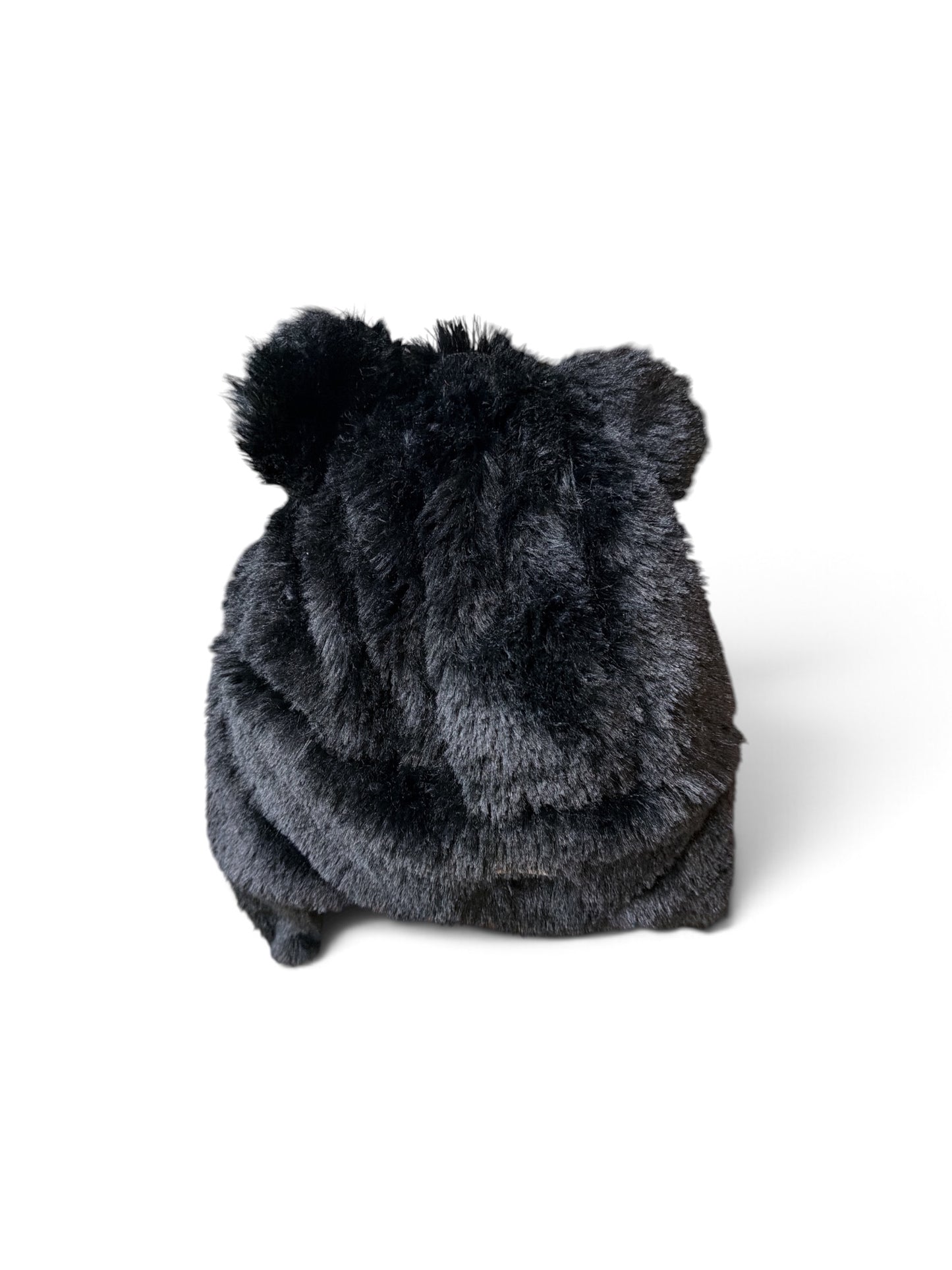Bear Critter Cap – Plush Black Bear Hat with Buffalo Plaid Scarf
