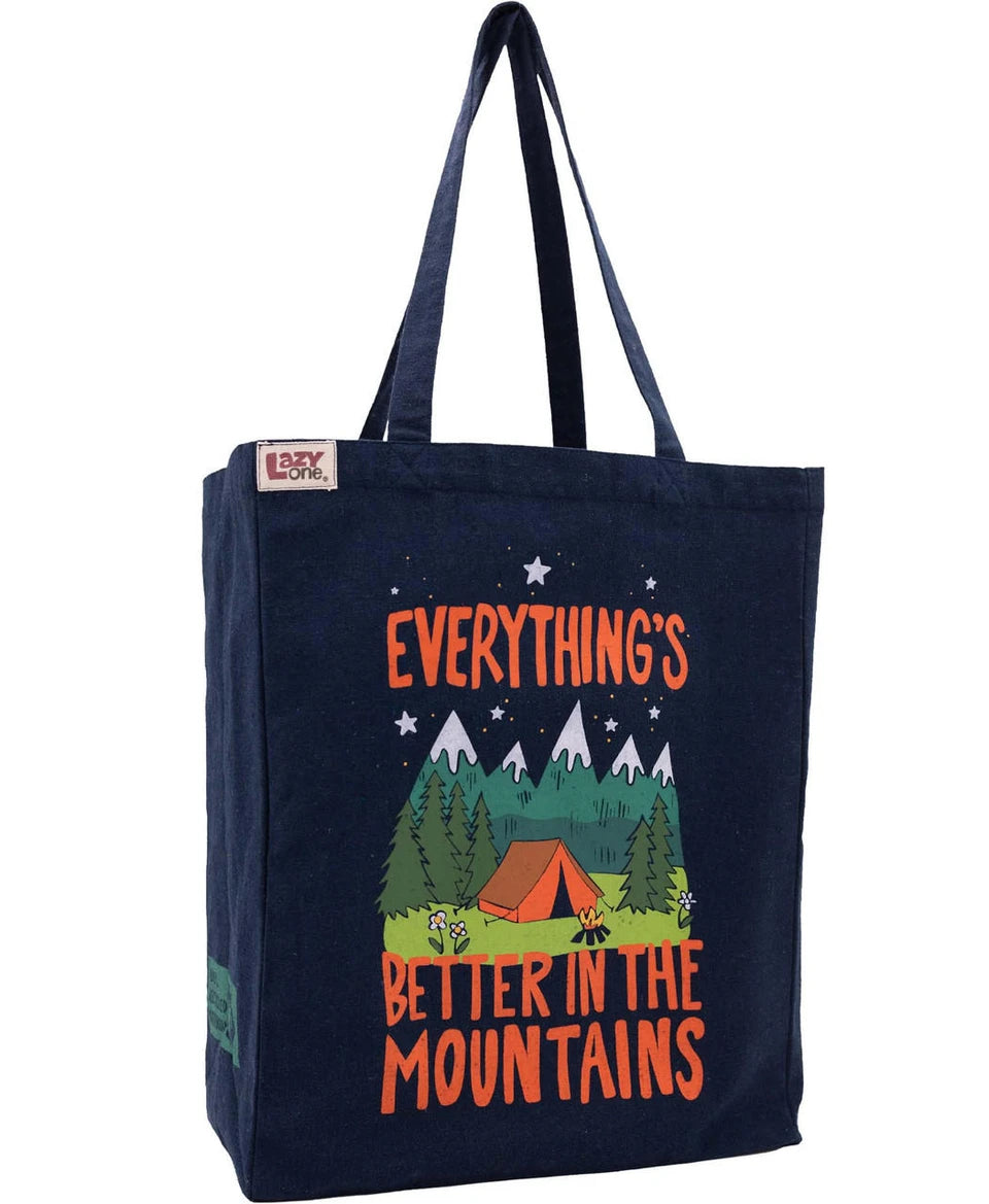 LazyOne Everything’s Better in the Mountains Tote Bag – Camping and Mountain Design