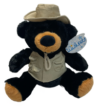 Load image into Gallery viewer, Black Bear Plush with Vest and Hat

