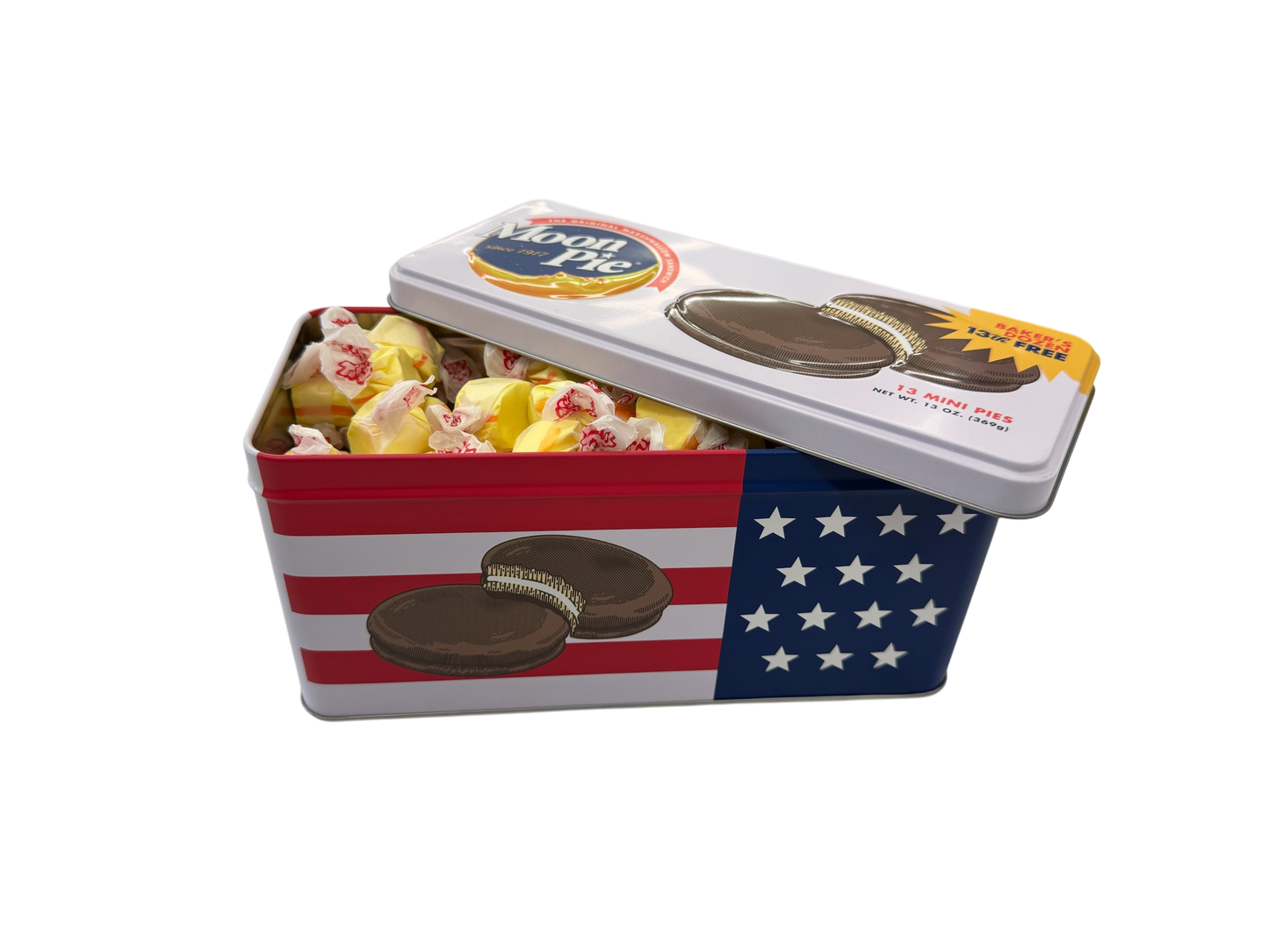 Taffy in a Patriotic MoonPie Tin