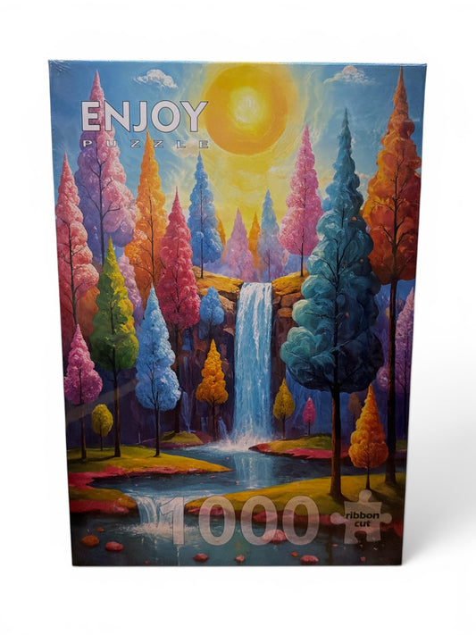 Enjoy Puzzle Forest Cascade by Pink Monkey 1000 Piece Jigsaw Puzzle – Ribbon Cut