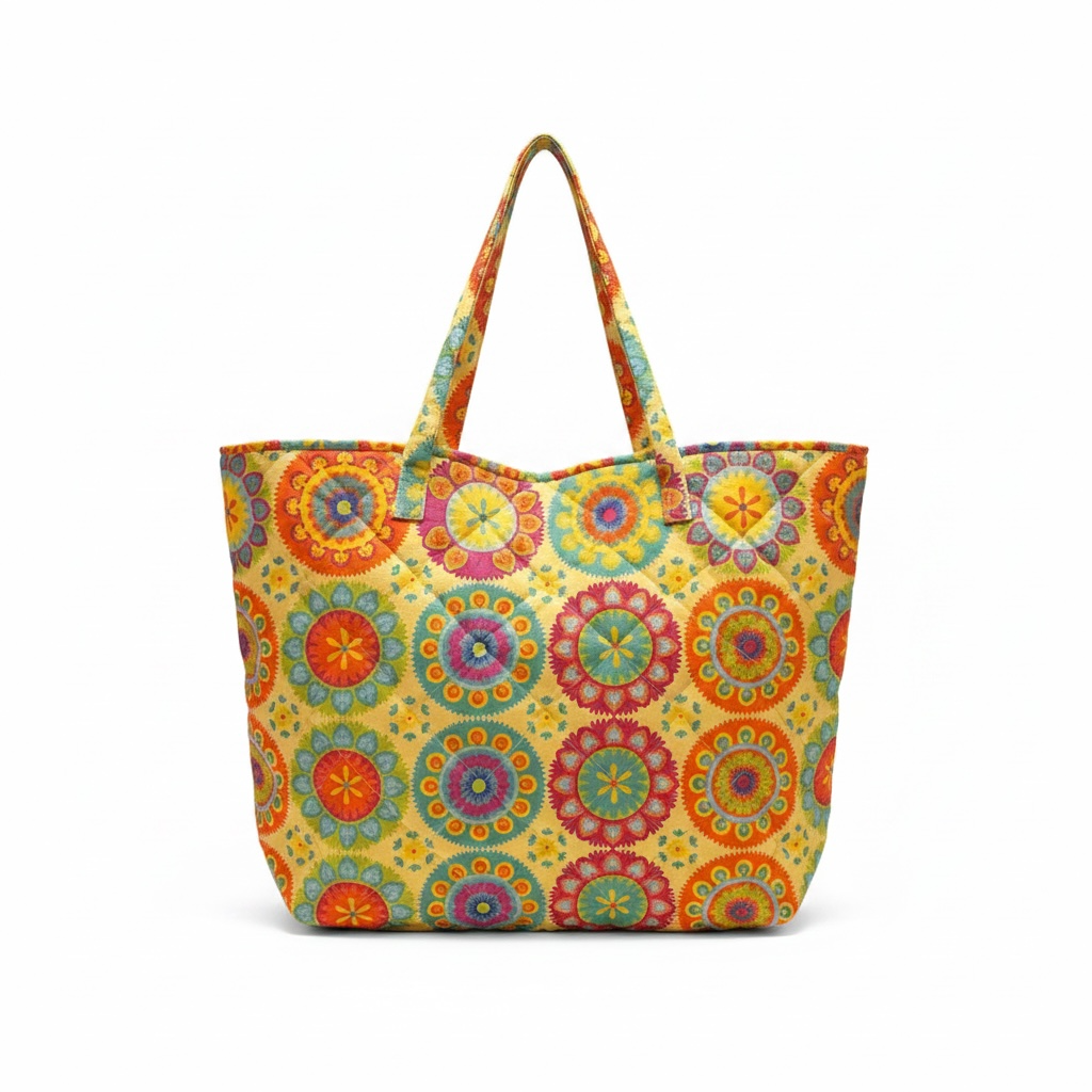 Suri Quilted Tote Bag – Colorful Boho Mandala Everyday Carryall Tote