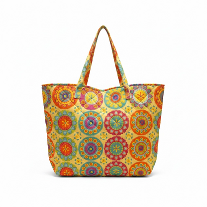 Suri Quilted Tote Bag – Colorful Boho Mandala Everyday Carryall Tote