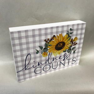 "Kindness Counts" wood sign with flower
